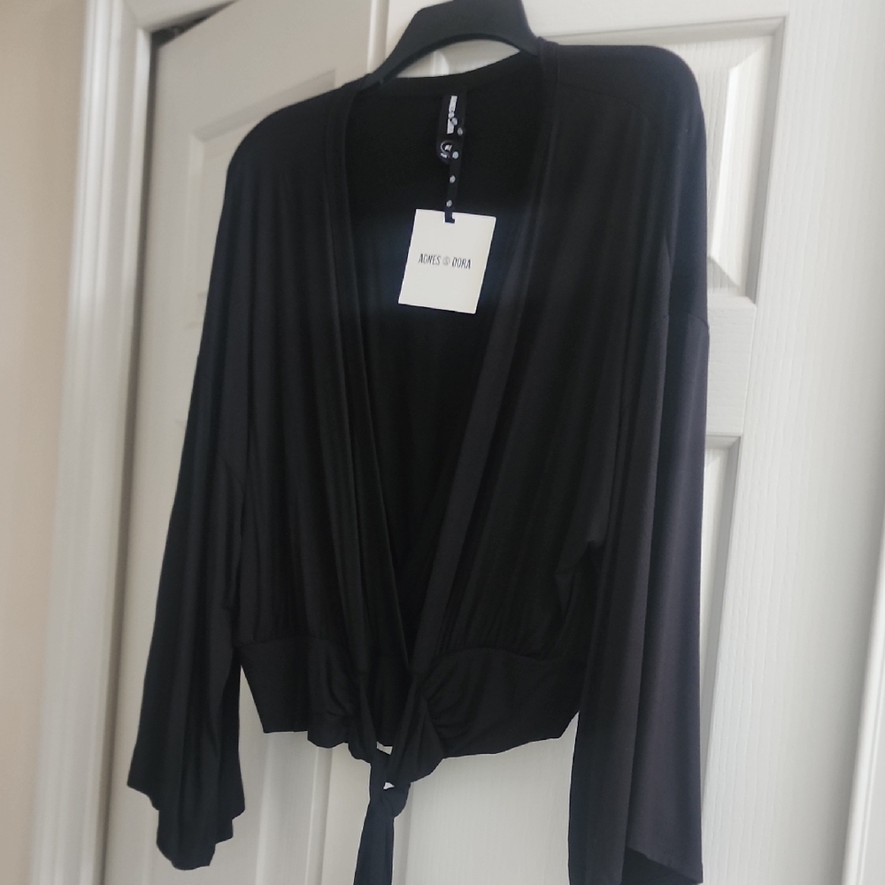 Agnes & Dora Classic Black Tie-Front Robe